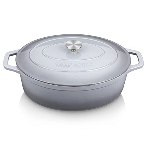 9.3 Qt Oval Enameled Cast Iron Dutch Oven with Lid (9.3 Qt-oval / Grey)