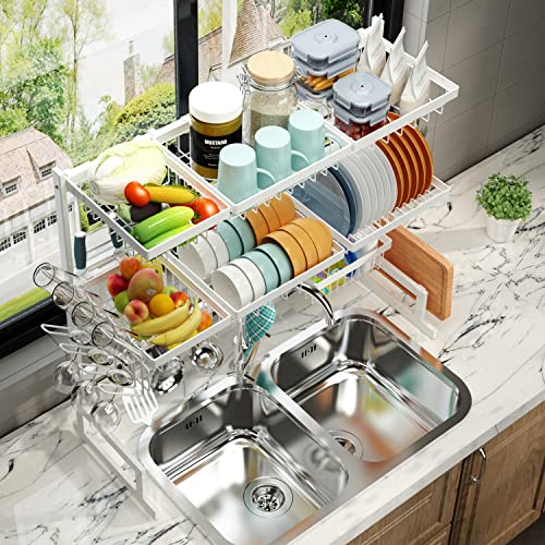 Over Sink Dish Drying Rack Stainless Steel (White / 3Tier - Standard(34"-46"))