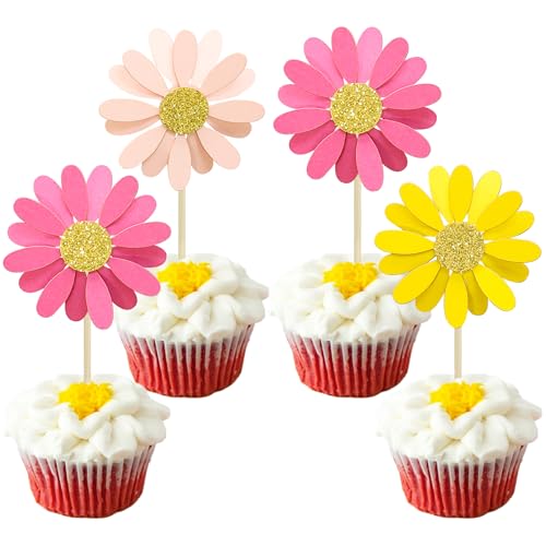 24Pcs Daisy Cupcake Toppers Flower Cake Topper Decorations Daisy Cake Decorations Chrysanthemum Cupcake Toppers Spring Daisy Flower Cake Picks
