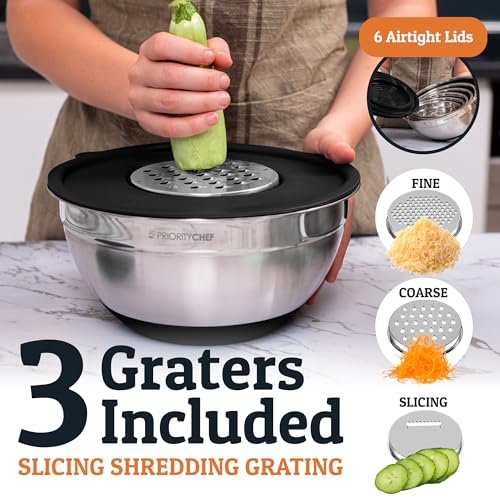 6Pc Stainless Steel Mixing Bowls with Lids Set (Black)