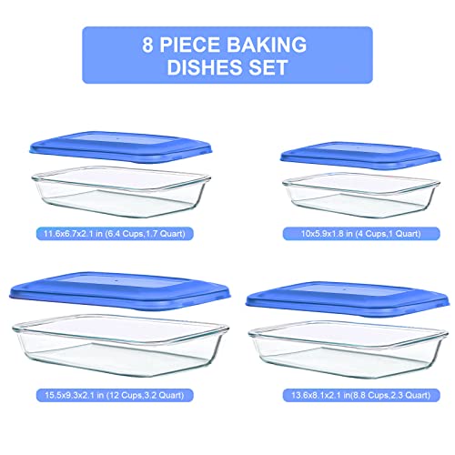 8 Pieces Glass Baking Dish with Lids Rectangular Glass Baking Pan Bakeware Set with BPA Free Lids