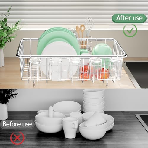 Dish Drying Rack in Sink (Medium With Cup Holder - 14.96×11.02×5.35 Inches)