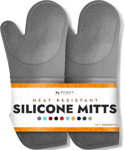 BPA Free Soft Silicone Oven Mitts (Gray / 2-Piece 14.7" Oven Mitts)