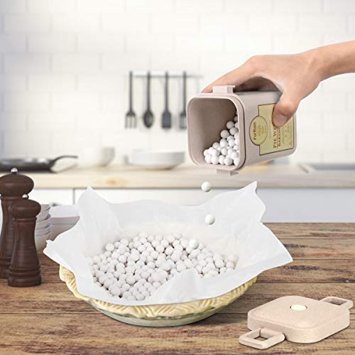 Ceramic Pie Weights Reusable 10mm Baking Beans Pie Crust Weights Natural Ceramic Stoneware with Wheat Straw Container
