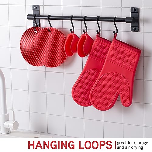 Silicone Oven Mitts (Red / Mitt Set)
