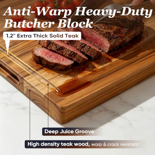 XXL Teak Wood Cutting Board for Kitchen 24" Extra Thick Butcher Block (24"L x 18.1"W)