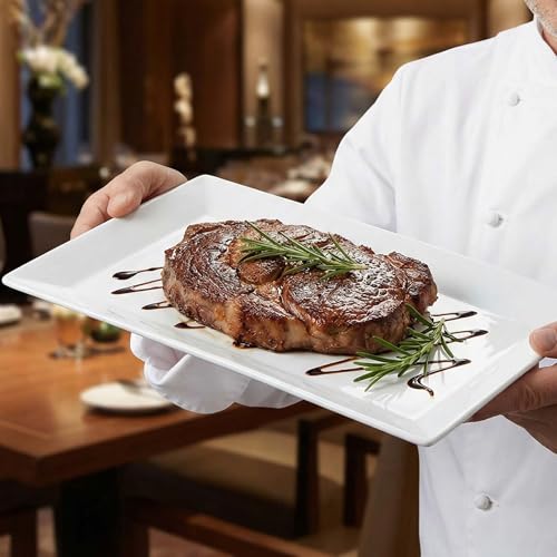 12" Serving Platters Rectangular Serving Plates Set of 4 Large Ceramic Serving Plates Porcelain Serving Tray Turkey Platter White Serving Plate for Steak Appetizer Dessert Oven Dishwasher Safe