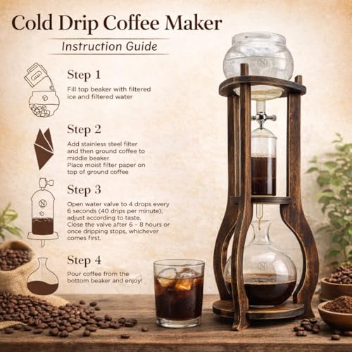 Iced Coffee Cold Brew Drip Tower Coffee Maker Wooden