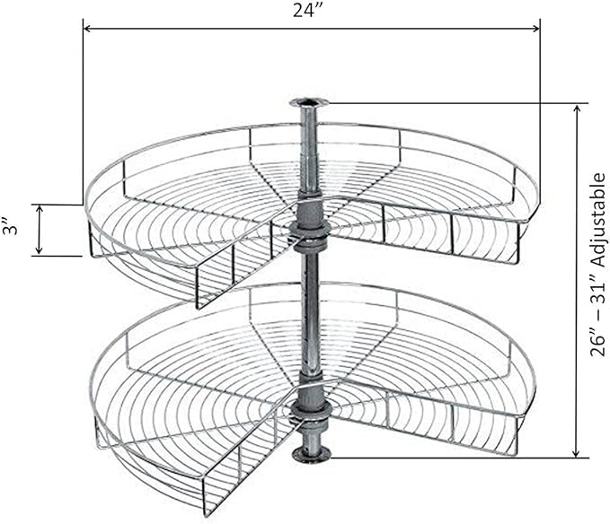 Dowell 28“ Kidney Shape Chrome Lazy Susan Double Rack Kitchen Cabinet 2 Shelf Set