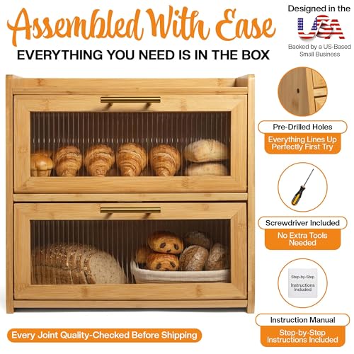 Extra Large Bamboo Bread Box for Kitchen Countertop