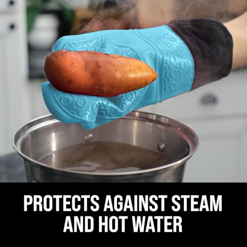BPA Free Soft Silicone Oven Mitts (Aqua / 2-Piece 14.7" Oven Mitts)