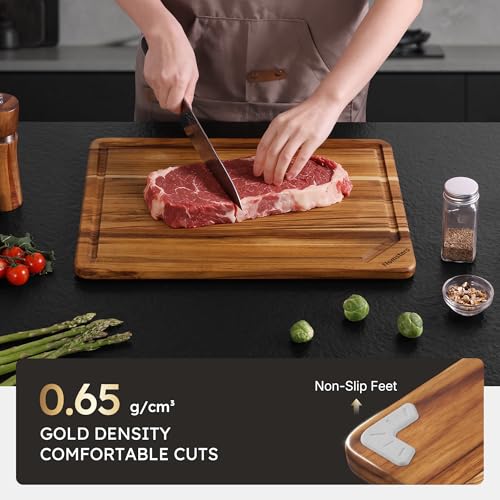 17" Teak Wood Cutting Boards for Kitchen Wooden Chopping Board Non Slip (17"L x 12"W)