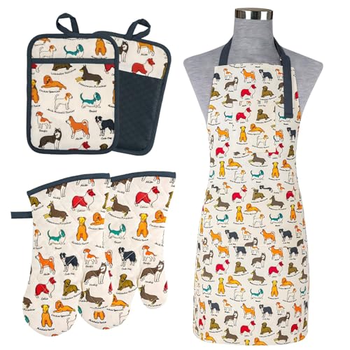Oven Mitts and Pot Holders with Chef Apron (Dog)