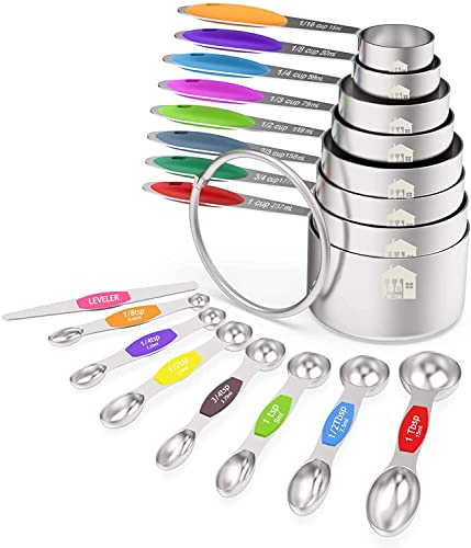 Stainless Steel Measuring Cups and Spoons Set of 16 (Multicolor)