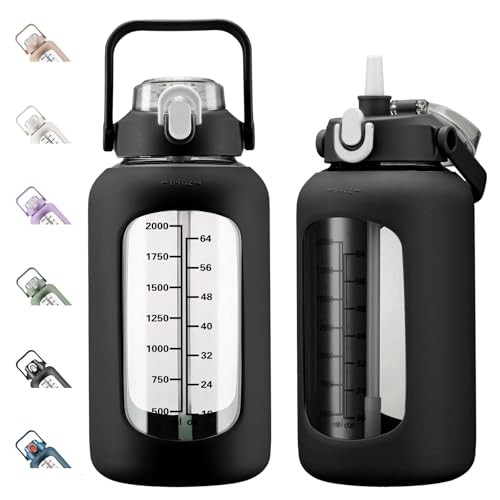 Glass Water Bottles with Straw