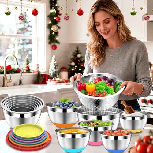 Mixing Bowls with Lids Set (16PCS Multicolor W Nonslip Bottom)