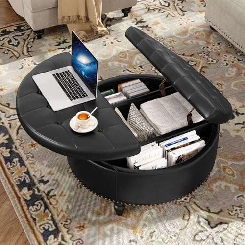 31.5 Inch Large Round Ottoman with Storage Circular