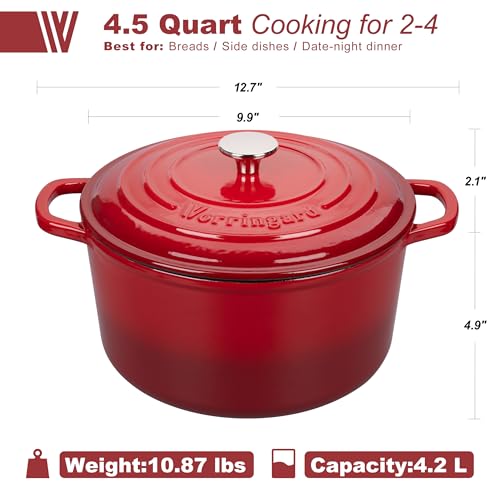Enameled Cast Iron Dutch Oven Pot with Lid (4.5 QT / Red)