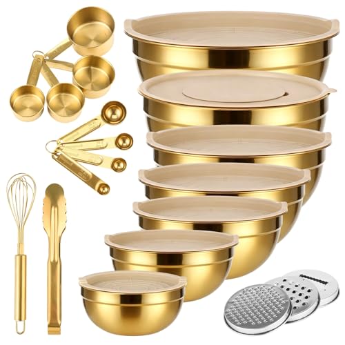 20 PCS Gold Mixing Bowls with Lids Set