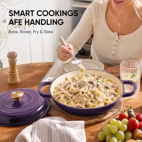 Dutch Oven Enameled Cast Iron with Lid (Purple / 3 QT（Shallow Pot）)