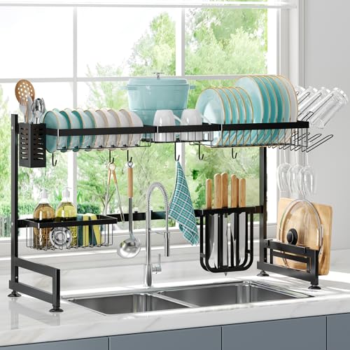 2 Tier Extra Large Stainless Steel Over The Sink Dish Drying Rack (Black / Over Sink 2 Tier)