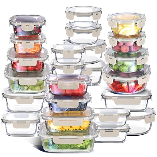 48pc Glass Storage Containers with Lids (Cream / 24 Pack)