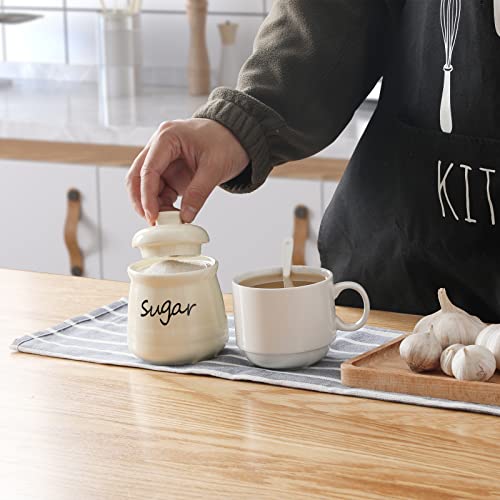 Ceramic Sugar Bowl with Lid and Spoon 12 oz
