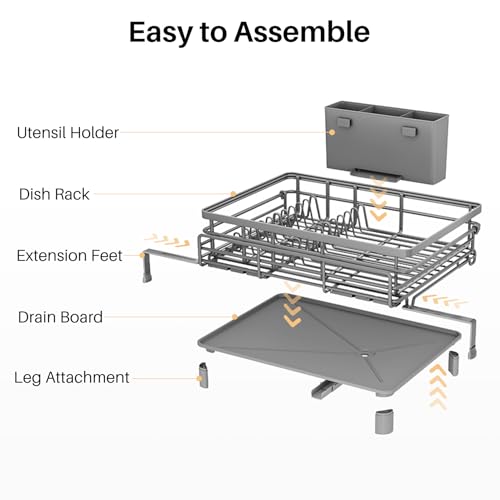 Expandable Dish Drying Rack for Kitchen Counter (Gray)