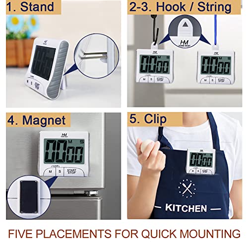 3" Large Display Kitchen Timer (. Matte White - Sleek Design - 3 Big No Show Function Buttons / 3" Large LCD Display - 1.5" Big Digits -Loud Alarm)
