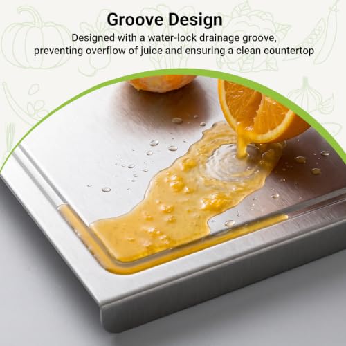 Stainless Steel Cutting Board 15.7x11.8 with Lip and Juice Groove (15.7"L x 11.8"W)