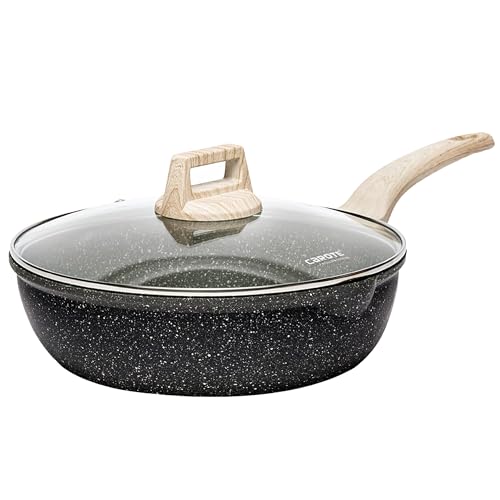 3/4.5/6.5-QT Nonstick Sautepan Deep Skillet Frying Pan with Glass Lid,Non-Stick Jumbo Cooker Granite Stone Coating from Switzerland…