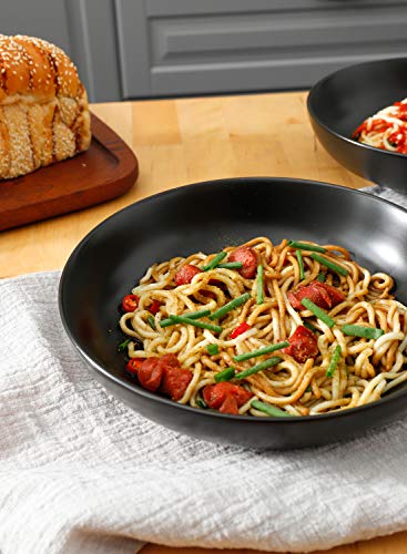 Wide and Shallow Large Porcelain Salad and Pasta Bowls Set of 4
