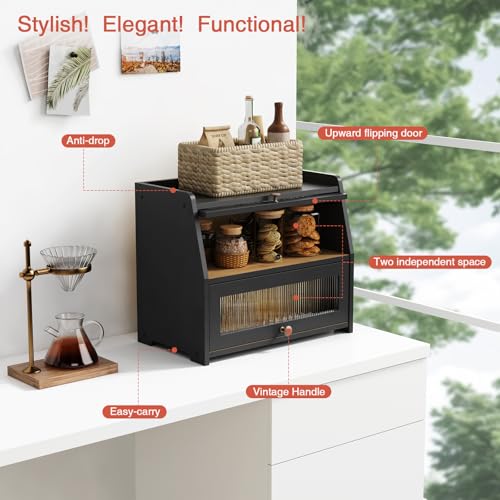 Large Bread Box for Kitchen Countertop (Black)