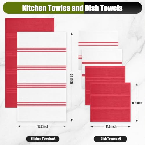 Silicone Oven Mitts and Pot Holders with Kitchen Towels and Dishcloths Sets (Red)