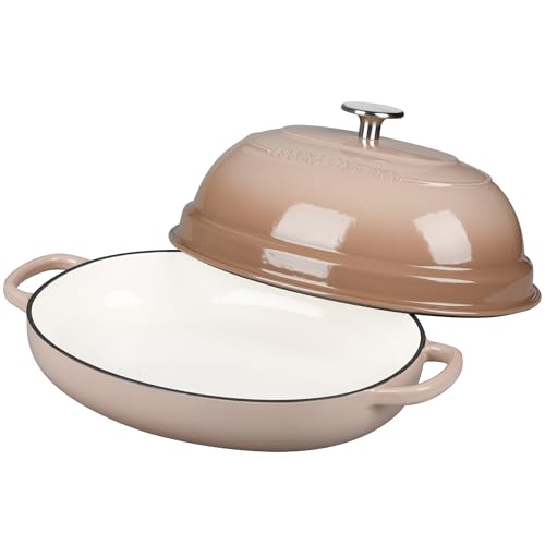 Enameled Oval Cast Iron Dutch Oven Pot with Lid (Mocha)