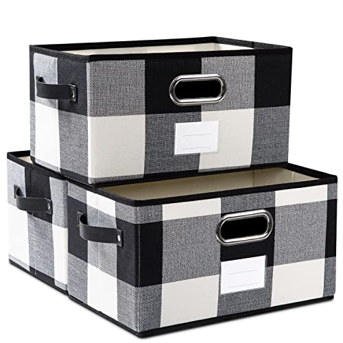 Foldable Storage Bins with Leather