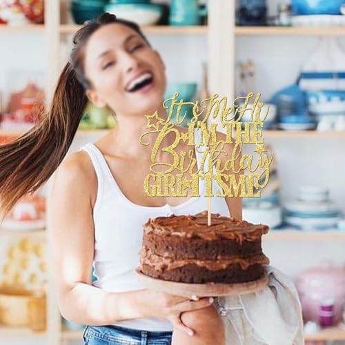 1 PCS Happy Birthday Cake Topper Glitter Happy Birthday Cake Pick Bunting Decor for Anniversary Celebrating Happy Birthday Party Cake Decorations Supplies Gold