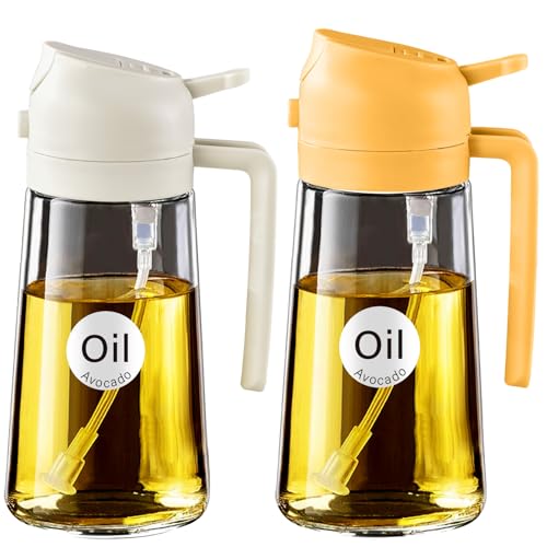 16 oz 2-in-1 Glass Olive Oil Sprayer for Cooking, WhiteOrange (2Pcs White & Orange)