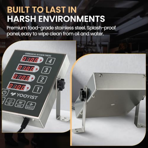 4 Channel Commercial Kitchen Timer Digital Stainless Steel Timer (Gray)