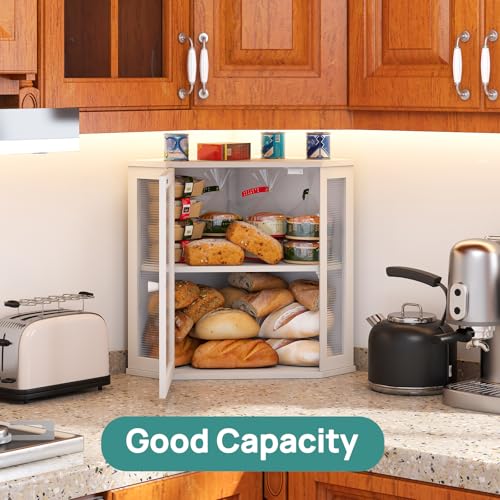 Corner Bread Box for Kitchen Counter (White / Extra Large)