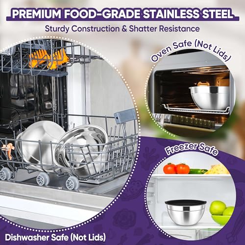 Stainless Steel Mixing Bowls with Lids Set of 3 (Black / 4.6, 3, 1.5QT)
