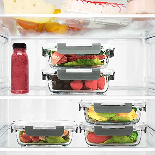 10 Pack 22 oz Glass Food Storage Containers with lids (gray)