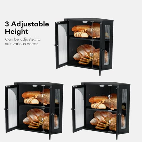 Corner Bread Box for Kitchen Countertop (Black)