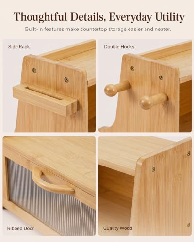 Bread Box for Kitchen Countertop Large Capacity with Shelf Organizer (Natural)