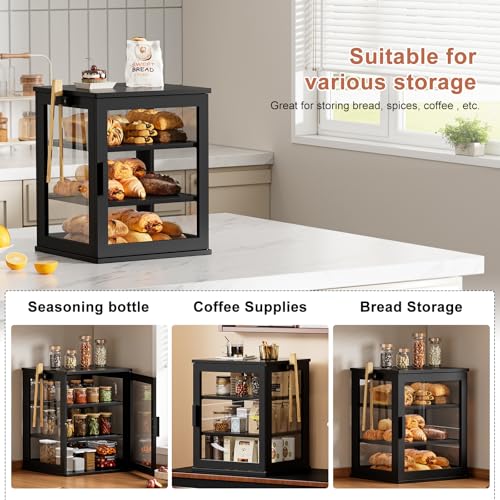 Bread Box for Kitchen Countertop (Black / Extra Large)