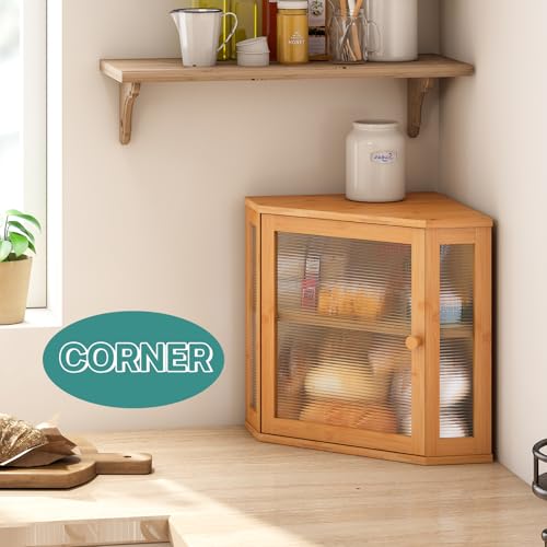 Corner Bread Box for Kitchen Counter (Natural / Medium)