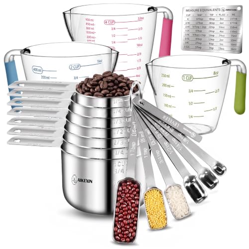 Stainless Steel Measuring Cups and Spoons Set (Rectangular Spoons Set)