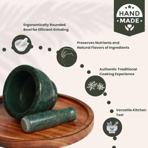 Marble Granite Mortar and Pestle Set (Kundi Green Marble / 4 Inch)