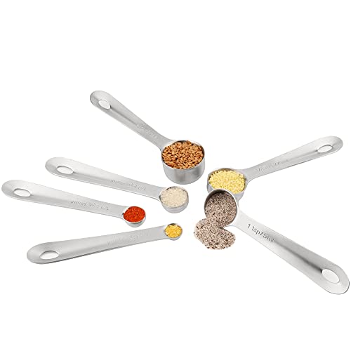 Measuring Spoons Set 6 with Flat Bottom for Dry & Liquid (C: 6spoons / Siliver)