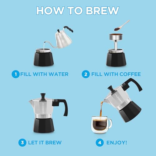 Milano Stovetop Espresso Maker Moka Pot 3 espresso Cup Tuxedo Black (3 espresso cups / Tuxedo, Black)